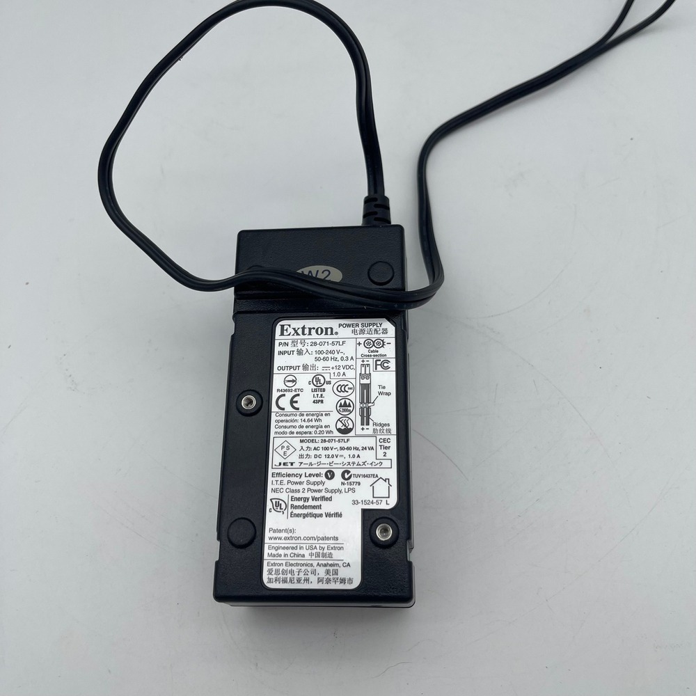 Extron 28-071-57LF AC DC Power Supply Adapter 12V 1.0A 12W Black Professional AV